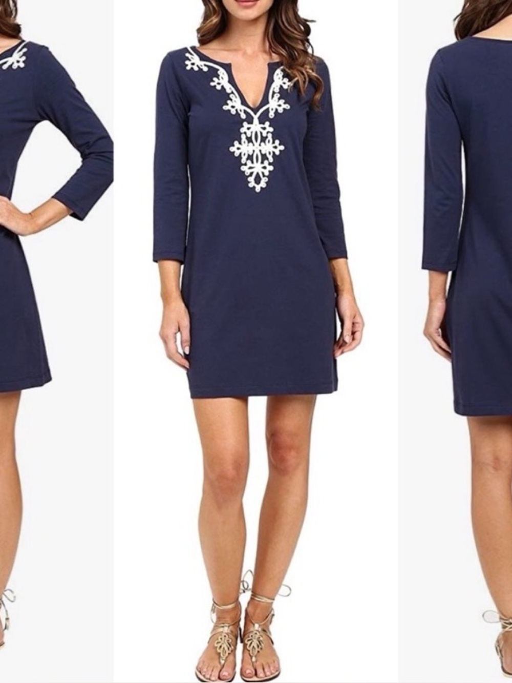 Lilly Pulitzer Marina Short Dress Embroidered Navy Blue 3/4 Sleeve Women’s S